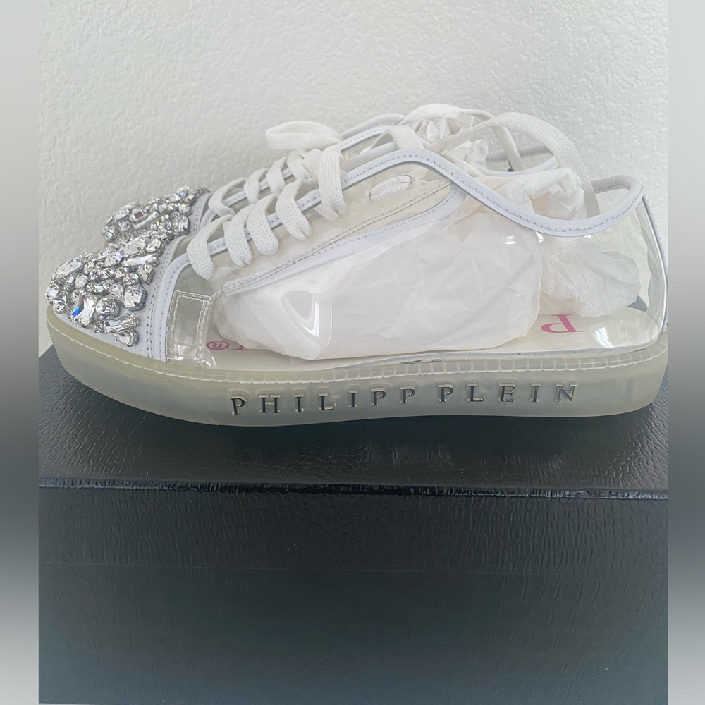 PHILIPP PLEIN LOW-TOP SNEAKERS WITH CRYSTAL EMBELLISHED US 7.5/EU 38